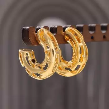 Серьги-полости в форме буквы С, модный индивидуальный дизайн, медный материал, покрытый 18-каратным настоящим золотом, легкие роскошные серьги