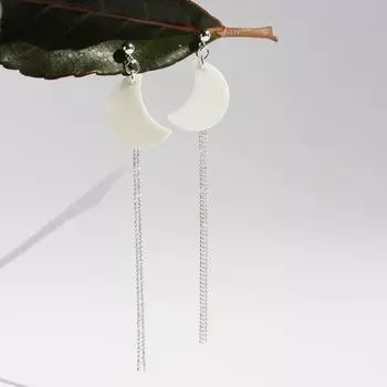 Серьги-полумесяцы из натуральной ракушки Muse Fan Gao Cold Silver Chain Tassel Long Earrings Guofeng New Chinese 440