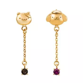 Серьги POMPOMPURIN в честь 25-летия для обоих комплект из 2 штук Sanrio Characters Pudding Beret Muffin Shaking Silver 925 Cubic Zirconie Yellow Gold Coating