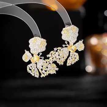 Серьги премиум-класса из серебра 925 пробы, стиль знаменитости, легкие, роскошные дизайнерские серьги, серьги-гвоздики в форме бабочки с инкрустацией из циркония жёлтый
