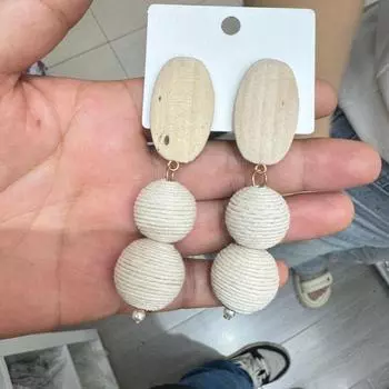 Серьги преувеличенные белые шариковые плетеные серьги деревянные ручная работа длинные темпераментные персонализированные серьги
