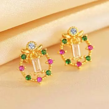 Серьги Преувеличенные серьги-цветы с бриллиантами Женские винтажные мультяшные геометрические рождественские серьги-гвоздики