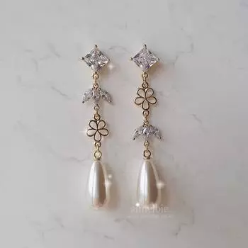 Серьги принцессы с бриллиантами и цветочным принтом - цвет золота золотой