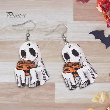 Серьги-привидения на Хэллоуин, легкие серьги-ведра в виде деревянного призрака с тыквой, ювелирные украшения для вечеринки на Хэллоуин, подарок для семьи, друзей, жены A 2pcs