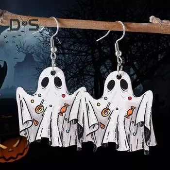 Серьги-привидения на Хэллоуин, легкие серьги-ведра в виде деревянного призрака с тыквой, ювелирные украшения для вечеринки на Хэллоуин, подарок для семьи, друзей, жены A 2pcs