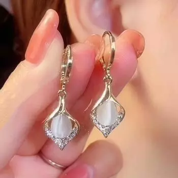 Серьги-пряжки Angel s Eye Ear, Light Luxury, High End, Temperament, Trendy Water Drop, Серьги с камнями Cat Eye, Женские