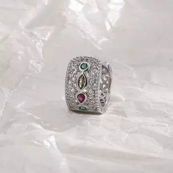 Серьги-пряжки из цветного циркония с ажурным узором, полые, из желтого золота 18 карат, с цирконием, серьги-трансгранички copper