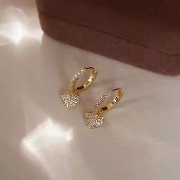 Серьги-пряжки из серебра 925 пробы с позолотой и персиковым сердечком, бриллиантовые серьги-гвоздики, женские аксессуары для ушей, универсальные серьги Cold Wind