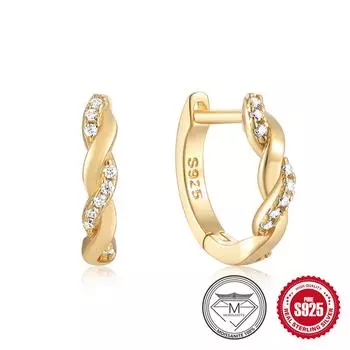 Серьги-пряжки из стерлингового серебра 925 пробы с муассанитом и бриллиантами, классические женские свадебные серьги премиум-класса 925 Silver золотой