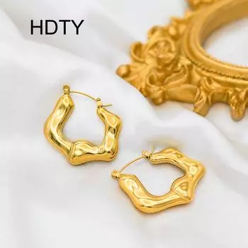 Серьги-пряжки из титановой стали с покрытием из 18-каратного золота, холодные, гладкие, волнистые золотой