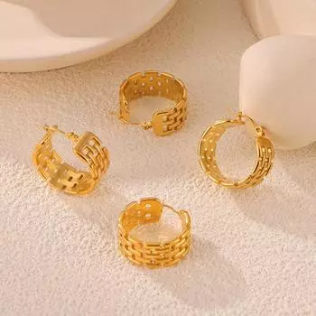 Серьги-пряжки из титановой стали в форме буквы С с обмоткой ветровой цепи, женские, с ажурной клеткой, не выцветающие