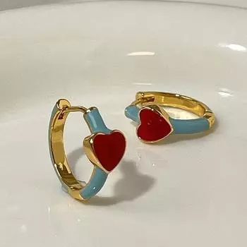 Серьги-пряжки Love Ear Buckle Femininity Light Luxury Niche Design French Retro Drip Glaze Red Heart Earrings