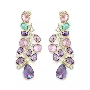 Серьги-пряжки с блестящими фиолетовыми кристаллами, цветные серьги с фианитом и цветком, серьги с виноградной лозой, женские модные свадебные украшения