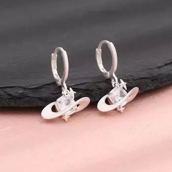 Серьги-пряжки с матовым бриллиантом и манго, модные, с космическими планетами, креативные серьги с цирконием в виде метеорита Bronze (silver)