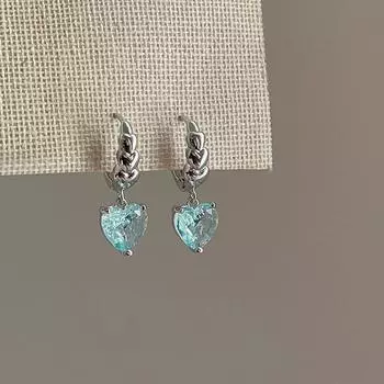 Серьги-пряжки с синим кристаллом Love Ear Buckle женские летние маленькие свежие модные индивидуальные уникальные элегантные универсальные