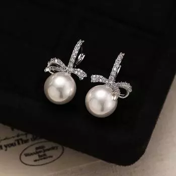 Серьги-пряжки с жемчугом и бриллиантовым бантом, изысканные и уникальные серьги для вечеринок, универсальные, легкие, роскошные, темпераментные серьги