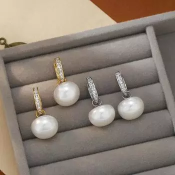 Серьги-пряжки с жемчугом, нежные блестящие серьги из циркония, женские серьги с пряжкой, модные украшения для женщин, аксессуары для подарков на вечеринку