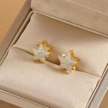 Серьги-пряжки со звездами, нежные блестящие серьги из циркония, женские серьги с пряжкой, модные украшения для женщин, аксессуары для подарков на вечеринку