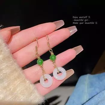 Серьги-пряжки в китайском стиле в стиле ретро с геометрическим узором для женщин - ювелирные изделия из искусственного халцедона высшего качества A1250 золотой