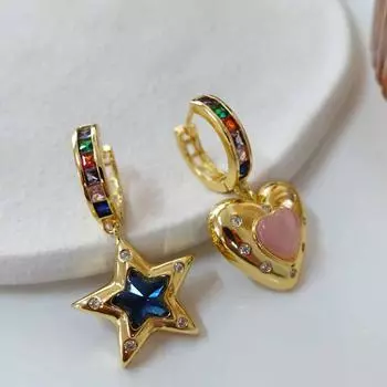 Серьги-пряжки в виде пятиконечной звезды Love Star, асимметричные серьги для женщин, модные, индивидуальные, универсальные, милые, стильные серьги