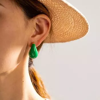 Серьги-пухляши зеленого цвета из нержавеющей стали, ретро-серьги в форме капли в стиле нишевой запятой