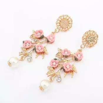 Серьги-пусеты Fulok court luxury женственность преувеличенная жемчужные серьги-цветы персонализированные длинные праздничные серьги