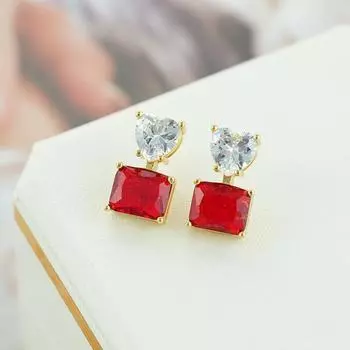 Серьги-пусеты из циркония с эффектом кракелюра Любовный квадрат Высококачественные серьги в стиле легкой роскоши Модные универсальные серьги с темпераментом 14k красный