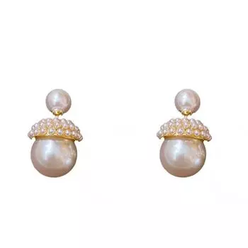 Серьги-пусеты из серебра 925 пробы в корейском стиле с двусторонним жемчугом - Элегантный и стильный дизайн