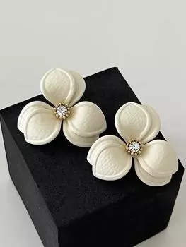 Серьги-пусеты из серебра 925 пробы с двухслойными циркониевыми цветами - Милые серьги-гвоздики в стиле мори для женщин