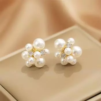 Серьги-пусеты из серебра 925 пробы с жемчугом и цветами: Элегантный французский роскошный дизайн со стразами для женщин