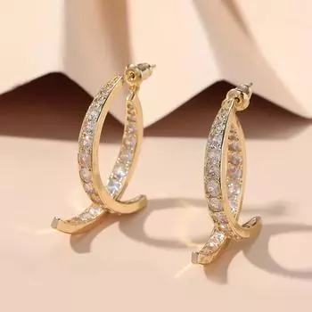 Серьги-пусеты из серебра 925 пробы с крестом из стразов - Корейский дизайн, Универсальные модные каффы для женщин