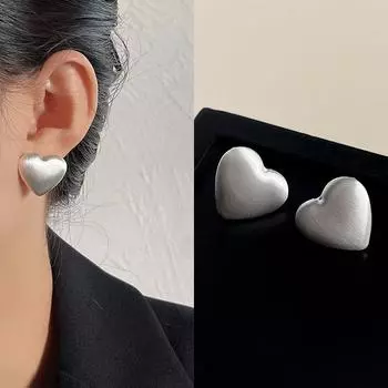 Серьги-пусеты из серебра 925 пробы, матовые, высокого качества, в виде золотых бобов, нишевые, с японским и корейским темпераментом, стильные, легко сочетаются, изысканные Silver Heart drawing-Silver Needle