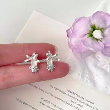 Серьги-пусеты из серебра 925 пробы, женские нежные милые серьги-бантики с лентой, аксессуары для ушей премиум-класса 925 silver needle