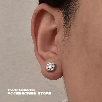 Серьги-пусеты из серебра S925 с квадратным синим цирконом - Модные хип-хоп украшения для мужчин и женщин