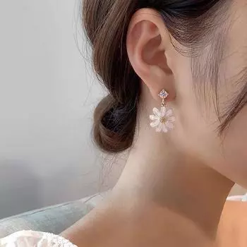 Серьги-пусеты из сетки, Изысканная грация, Кристальная кисточка, Цветы A0257 Zou chrysanthemum flower * Silver Needle