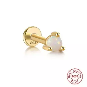 Серьги-пусеты из стерлингового серебра 925 пробы с опалом, с плоской головкой, с внутренней резьбой, для пирсинга хряща. Серьги премиум-класса с опалом и плоским дном.