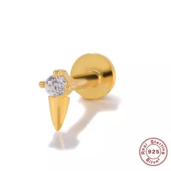 Серьги-пусеты из стерлингового серебра 925 пробы в виде цветка с бриллиантом, плоская головка, внутренняя резьба, глянцевые, для пирсинга хряща