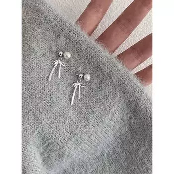 Серьги-пусеты из стерлингового серебра 925 пробы с жемчугом и бантом, женские, 2024, новинка, самые продаваемые, доступная роскошь, необычные серьги, серьги для особых случаев