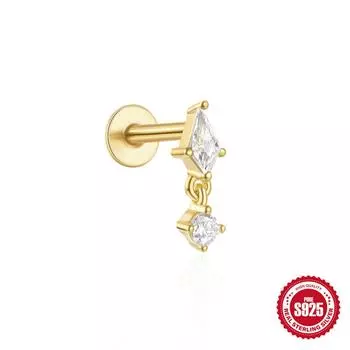 Серьги-пусеты из стерлингового серебра S925, трендовый стиль, луна, драгоценный камень, модный пирсинг, внутренняя резьба, плоское основание, 16G, для козелка уха