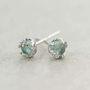 Серьги-пусеты из стерлингового серебра S925 с лунным камнем цвета весенней волны, ухаживающие за ушами, для пирсинга хряща, маленькие, для сна, не нужно снимать, необычные серьги-пусеты Spring Wave Green (Pair)