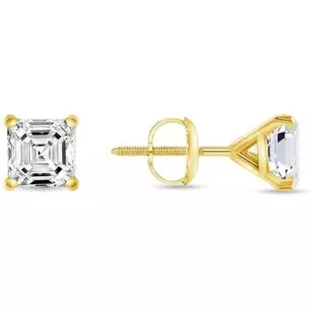 Серьги-пусеты с бриллиантами огранки «ашер» 6 карат из цельного желтого золота 14 карат, серьги-пусеты «мартини» с винтовым замком для офиса 15MM жёлтый