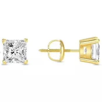 Серьги-пусеты с бриллиантами огранки «принцесса» 2,25 карата, из цельного желтого золота 14 карат, в корзинке, на винтовом замке, для женщин, для любого случая 15MM жёлтый