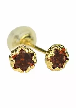 Серьги-пусеты с гранатом из 18-каратного золота 18k K18 золотые серьги с одним камнем камень января Sa511 [Четырехлистный клевер] женские
