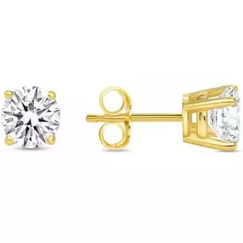 Серьги-пусеты с круглыми бриллиантами 1 карат, выращенными в лаборатории, из цельного настоящего желтого золота 14 карат, с пушеточными застежками, ювелирные изделия для женщин 15MM жёлтый