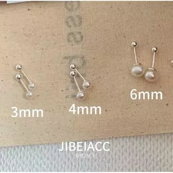 Серьги-пусеты с маленьким жемчугом из стерлингового серебра 925 пробы, золотые серьги, женские серьги с закручивающейся застежкой, мини-серьги-пусеты для сна, для ухода за ушами, для пирсинга хряща [4mm] Silver
