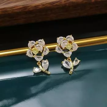 Серьги-пусеты с розовым цирконом для женщин, маленькие, свежие и милые, ювелирные украшения для ушей, модный дизайн, легкие роскошные серьги 14k