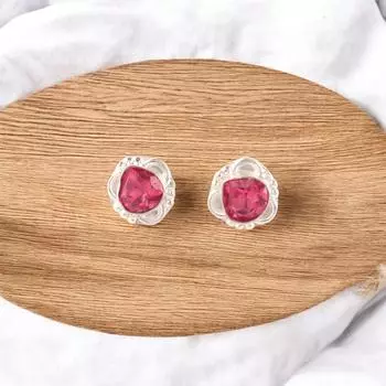 Серьги-пусеты с розовым турмалином из серебра 925 пробы, ручная работа, 1,7 дюйма EE-159-10