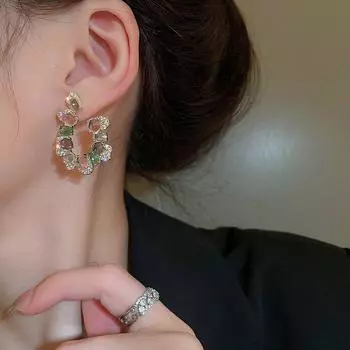 Серьги-пусеты в форме буквы U с цветным цирконием, женские, доступная роскошь, суперблестящие, необычные серьги, новинка, летний нишевый стиль, трендовые серьги Right ear (copper + zircon) single