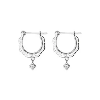 Серьги-пусеты в национальном стиле ретро U-образной формы Женский день Универсальные Девичье сердце Сладкий темперамент Кружевной край Полый ромб Ушная пряжка