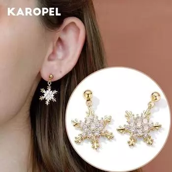 Серьги-пусеты в виде снежинок AAA + инкрустация цирконом Женские серьги Ювелирные изделия Подарки
